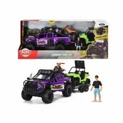Dickie Toys Ford Raptor & Trailer With Lights & Sounds Including Motorbike, Pullback UTV & Figure